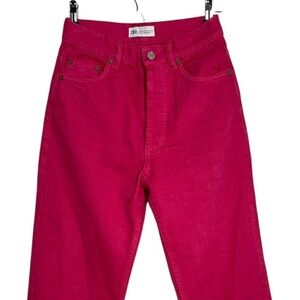 ZARA Pink High-Rise Button-Fly Jeans | Straight Leg Denim